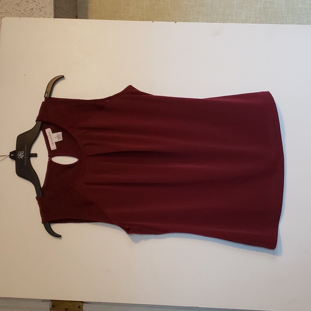 Maroon Tank Top with Sheer Designs at Shoulders
